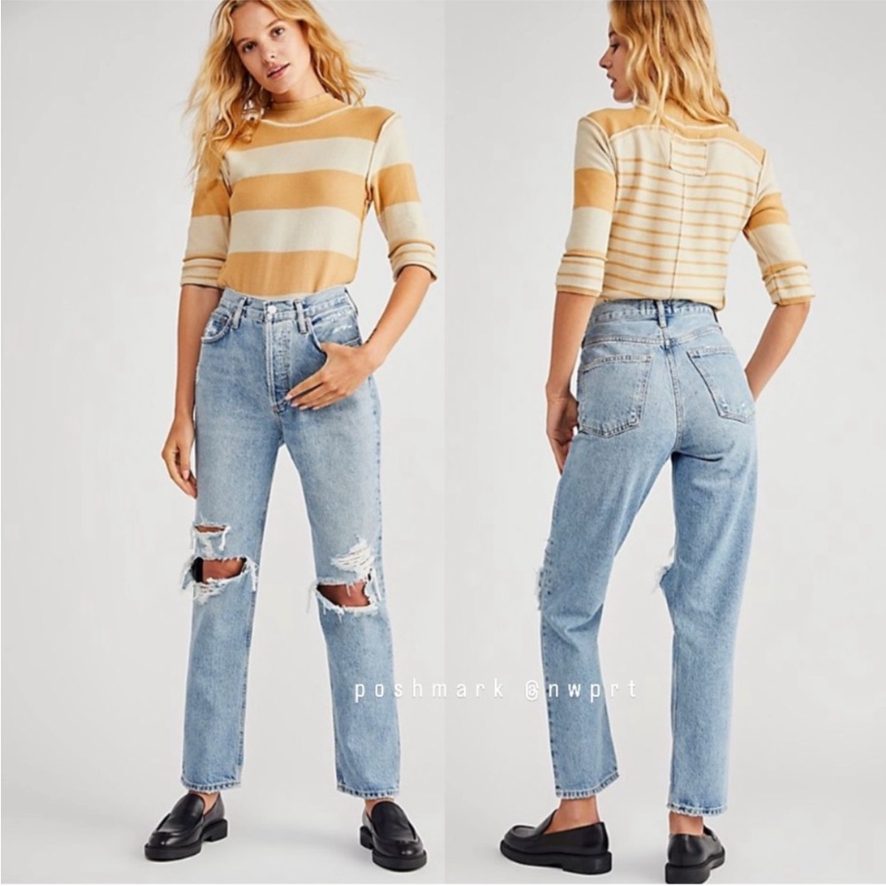 Agolde Fen Wander High Rise Taper Leg Distressed Jeans Size 27